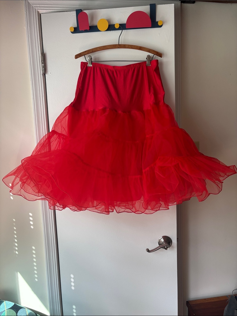 Red Tiered Tulle Midi Skirt Crinoline